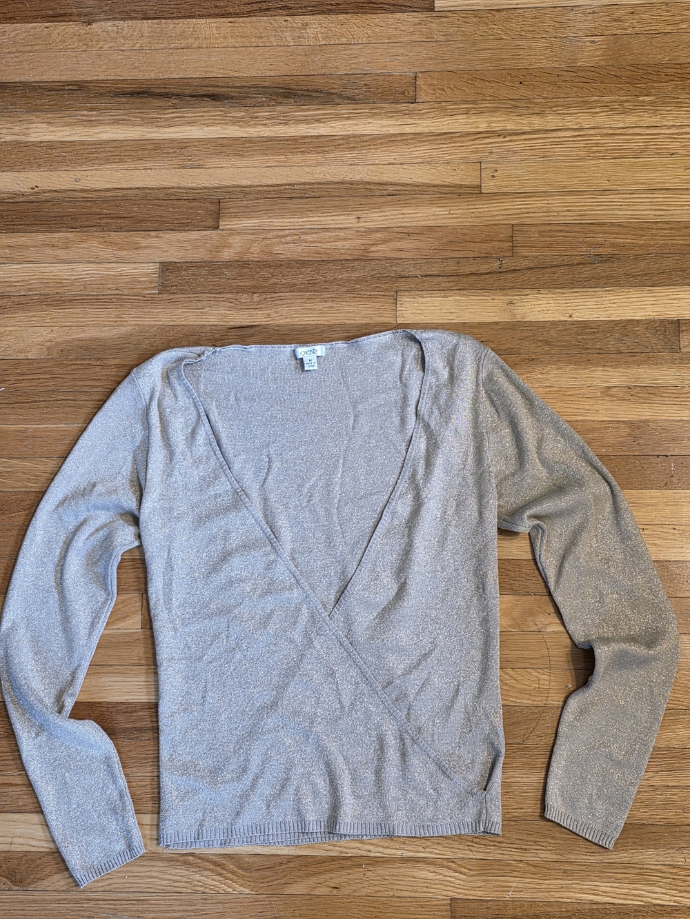 Cache Metallic V-Neck Wrap Sweater in Gold Medium